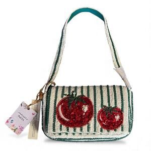 NWT Beaded Tomato Stripe Shoulder Bag Made In India Mini Whimsical Viral